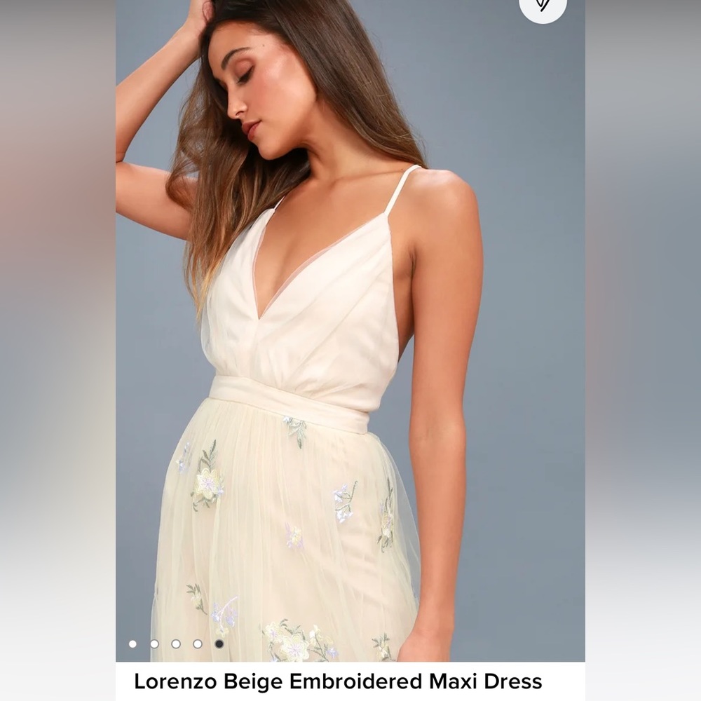 Lulu’s Lorenzo Beige Embroidered Maxi Dress, size S, NWT